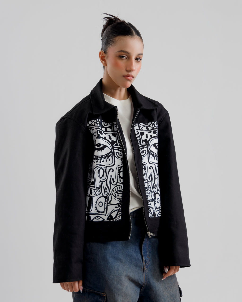 Monochrome Art Denim Jacket
