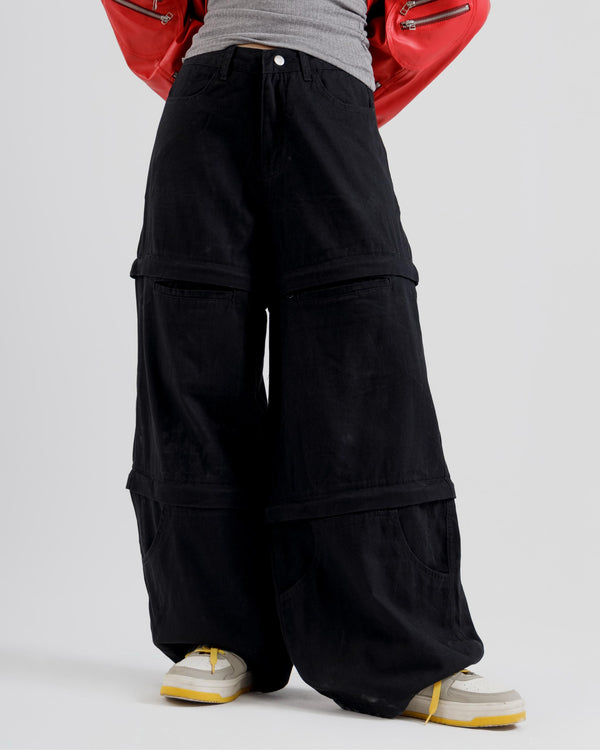 3-Tier Black Convertible Cargo Jeans