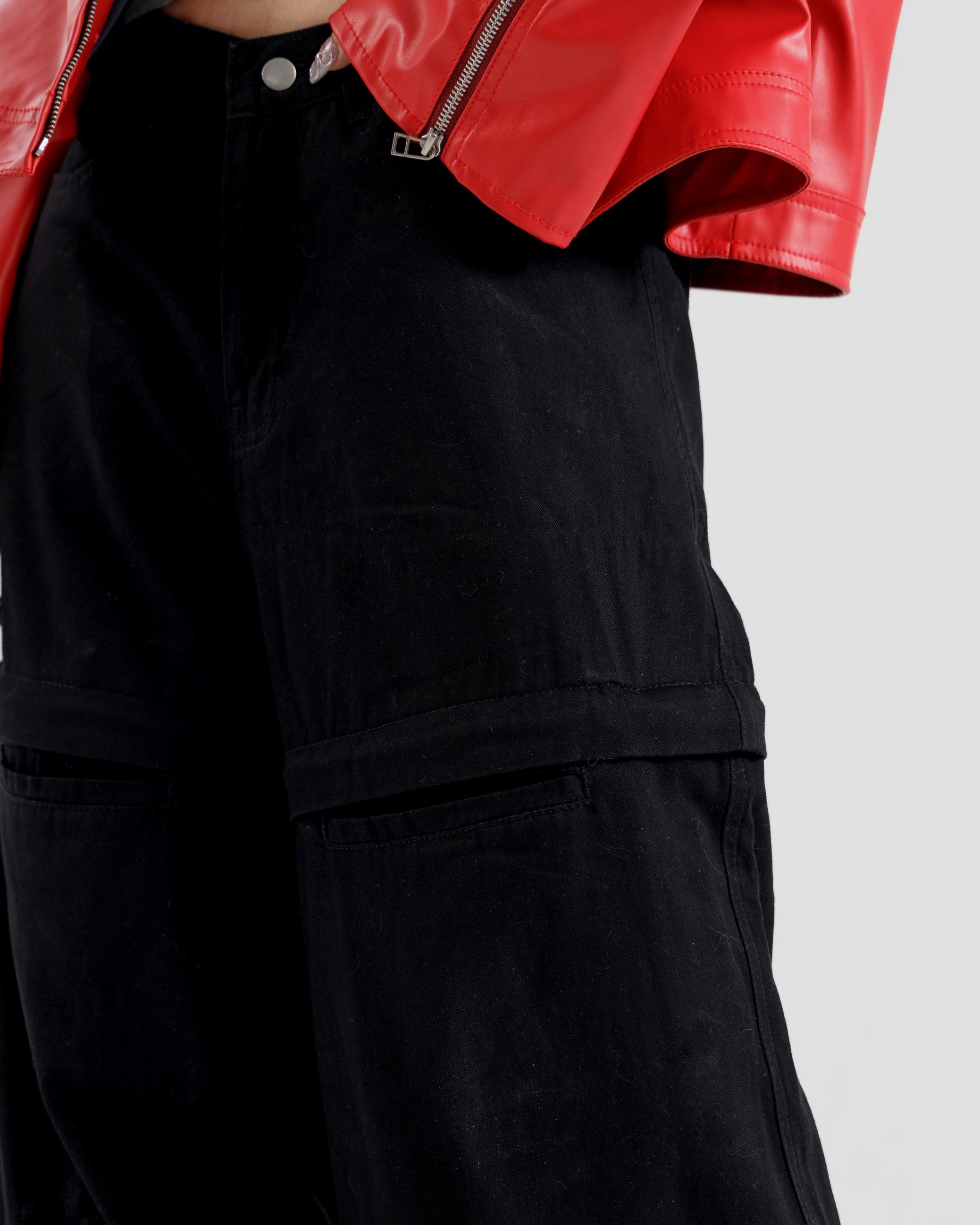 3-Tier Black Convertible Cargo Jeans