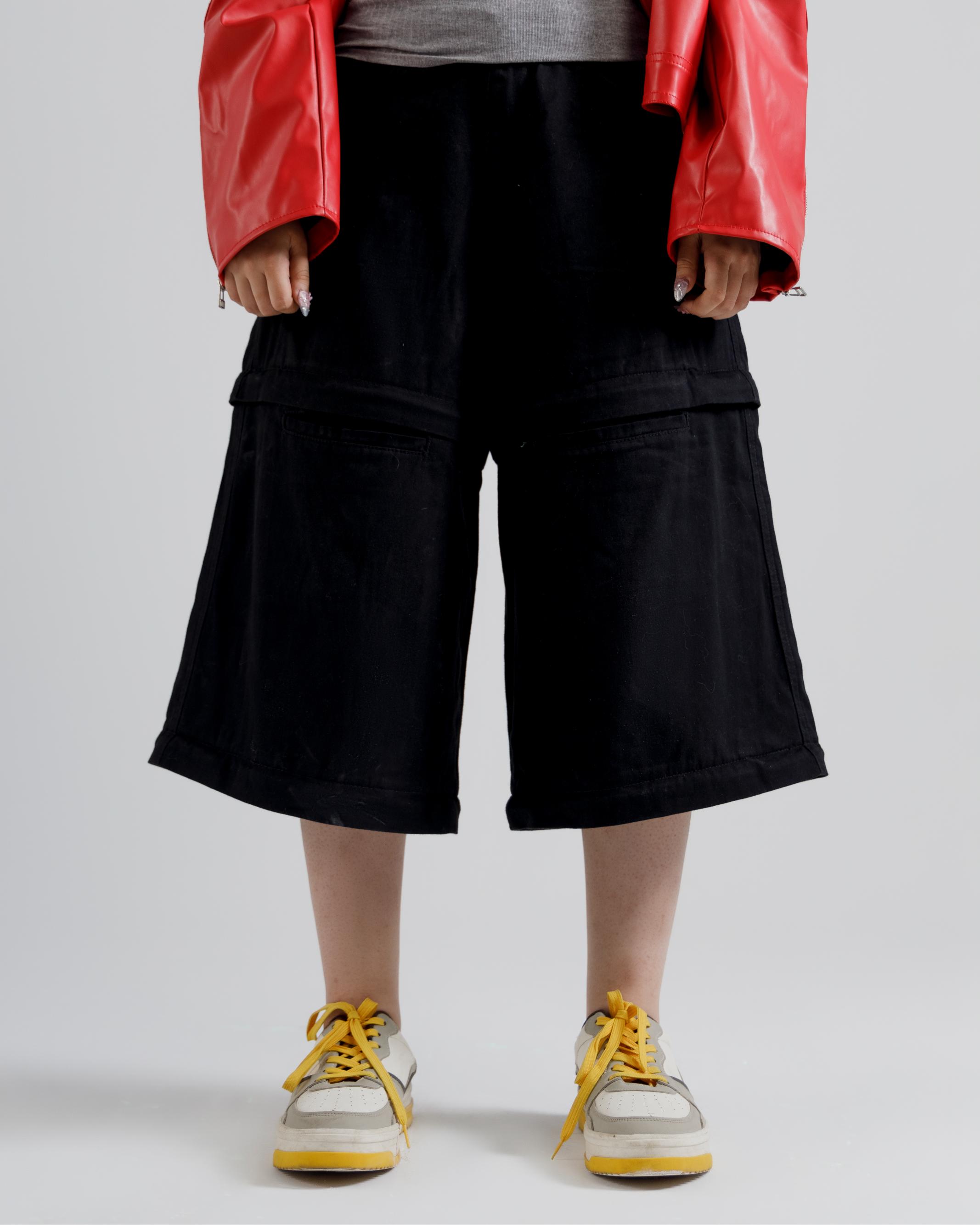 3-Tier Black Convertible Cargo Jeans